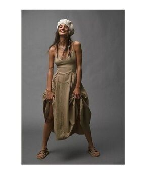 FREE PEOPLE Soledad Midi 
Dress Khaki Tan Beige Sz Medium$4.99 shipping applied